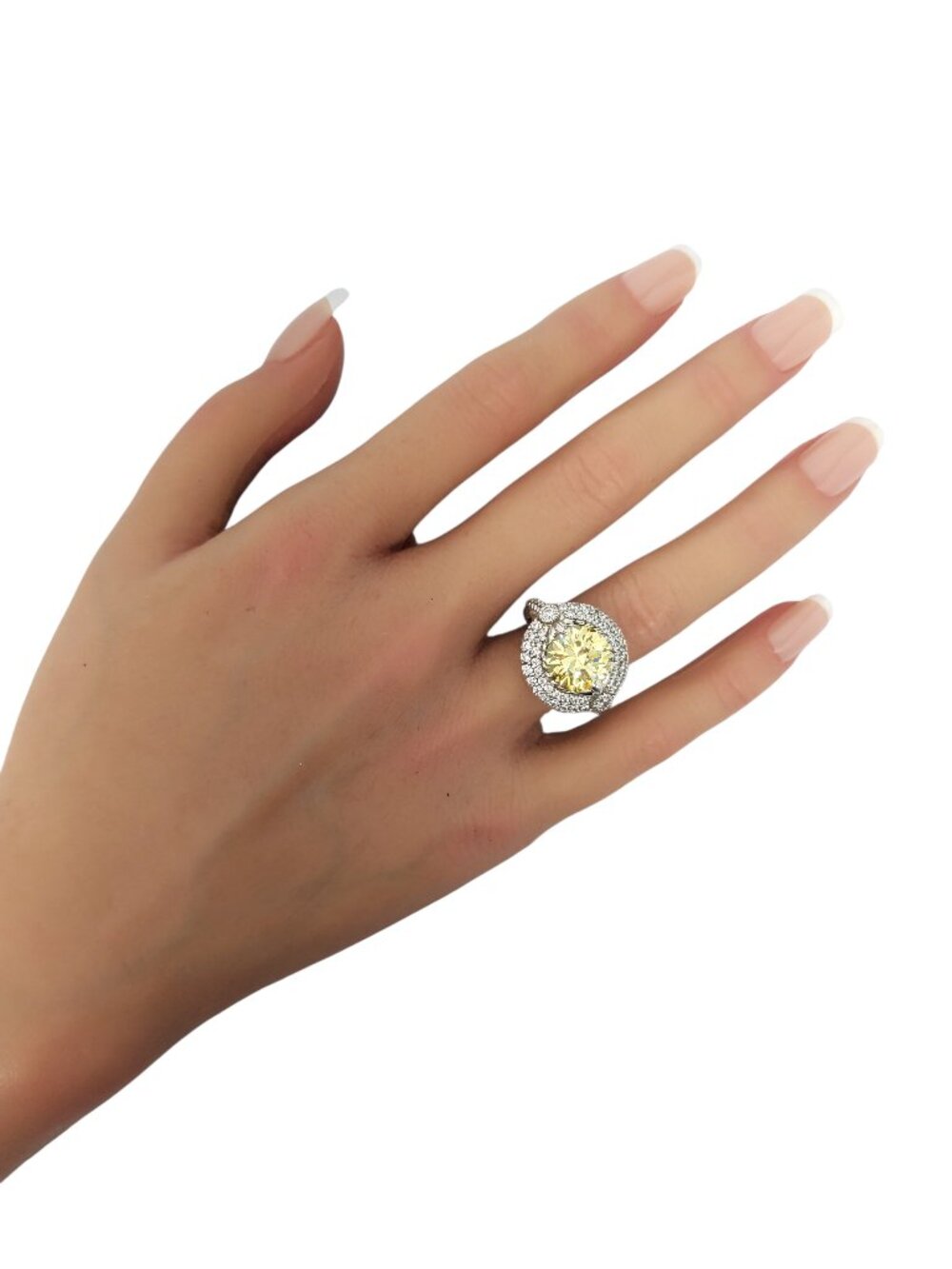 Judith Ripka Sterling Silver Canary Crystal Halo CZ Ring Size 6 #23902